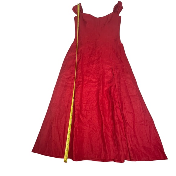 NWT Reformation Bridgton Off-The-Shoulder Red Linen Midi Dress 4 - Picture 10 of 12